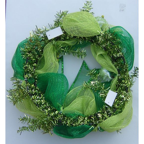 St Patricks Day Wreath Deco Mesh Shamrock Carnations Shades of Green Gold Irish - Picture 2 of 9